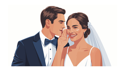 Whispered Vows: A tender moment unfolds as a groom whispers a secret into the bride's ear, a heartfelt scene of anticipation and love