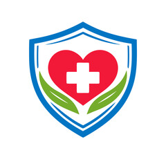 Obraz premium Health and Safety Shield Icon with Heart and Cross