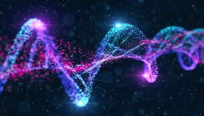 Luminous DNA Double Helix with Swirling Particles