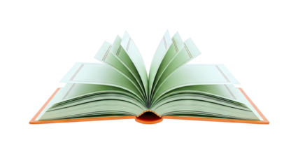 Open Book with Green Pages and Orange Cover on White Background