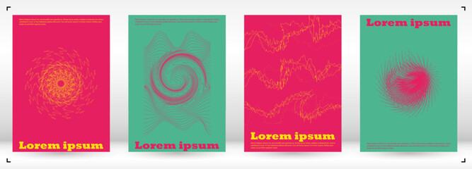 Set of Minimal Vector Page Design with Circles and Wave Lines. Modern Background with Geometry Lines. Good for Business Template or Nightlife Placard. Futuristic Style.