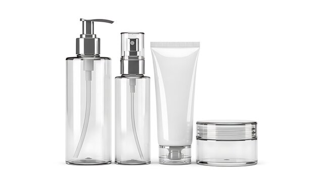 Clear cosmetic bottles and tubes with silver caps clear bottles cosmetic packaging empty containers