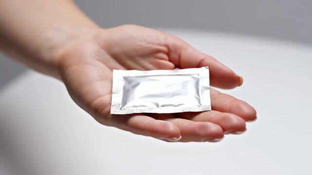 Handheld Condom Packet Demonstrates Safe Sex Practice.