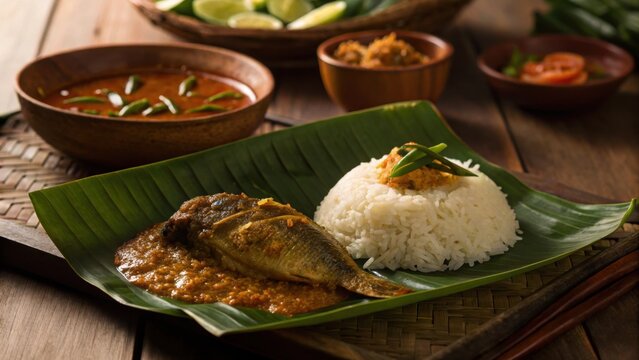 Nasi dagang, Malaysian heritage rice dish with fish curry gravy