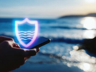 Professional Cybersecurity Digital Shield Icon over Phone Modern Data Protection for Tech Marketing and Advertising Content