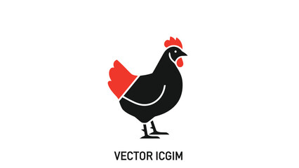 Black hen with red accents, a simple vector illustration on a white background, perfect for design.