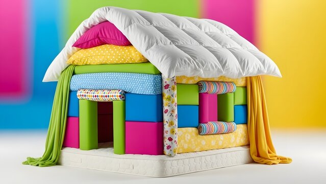 house bade of pillows and beds and blankets
Visuals with maximum sensory appeal
Absurd, playful, and very entertaining