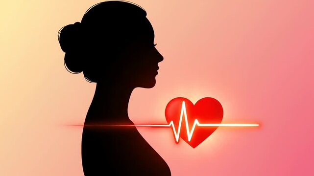 Silhouette of Woman With Heart Health Symbol Video.