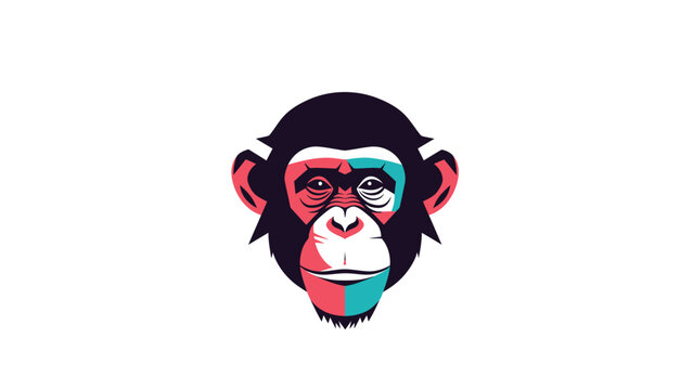 Colorful chimpanzee face illustration, vibrant artwork of a primate, artistic animal portrait.