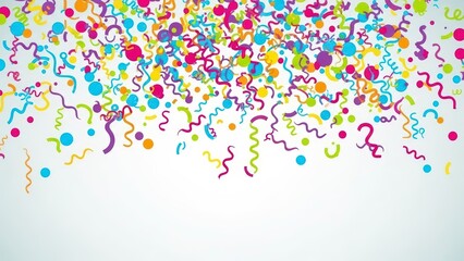 Obraz premium Colorful Confetti and Streamers Falling Down on White Background.