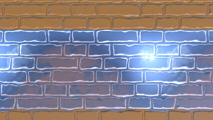 Abstract rendered brick wall with glowing blue sky section