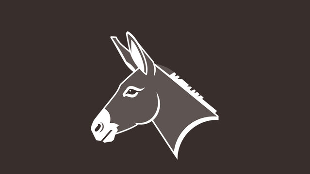 Detailed illustration of a donkeys head, showcasing its profile against a dark backdrop.
