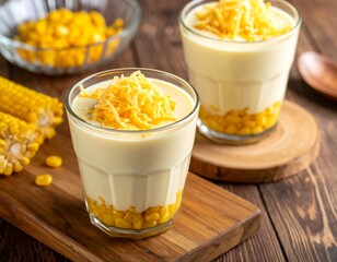 corn milk cheese in a transparent glass