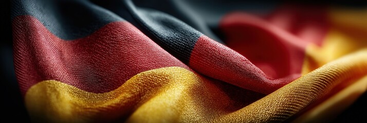 Close-up of the German flag with detailed fabric texture and lighting