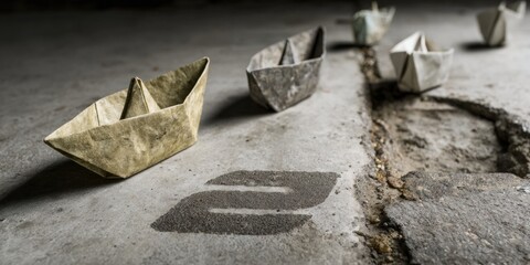 Premium Leadership Concept Nuclear Submarine Paper Boat Guiding Fleet for Strategic Business Success Advertising