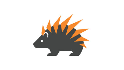 Cute cartoon hedgehog with orange spikes standing on a white background.