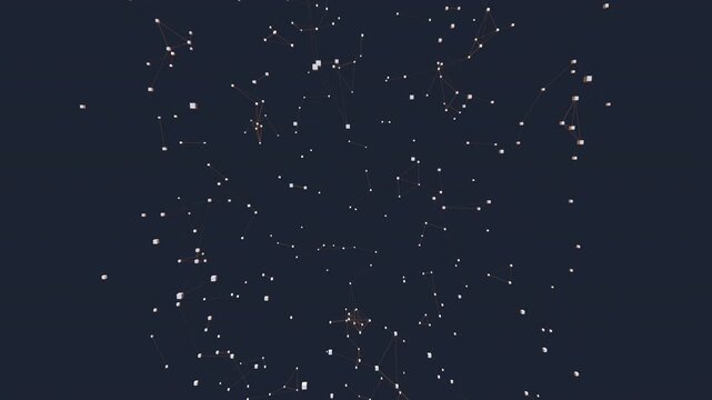 Towering Data Structure Financial Network Blockchain System Hollow Shaft Copper Wireframe White Nodes Dark Slate Blue Jagged Voronoi Vertical 3D Camera Seamless Loop 4K ProRes 422 HQ
