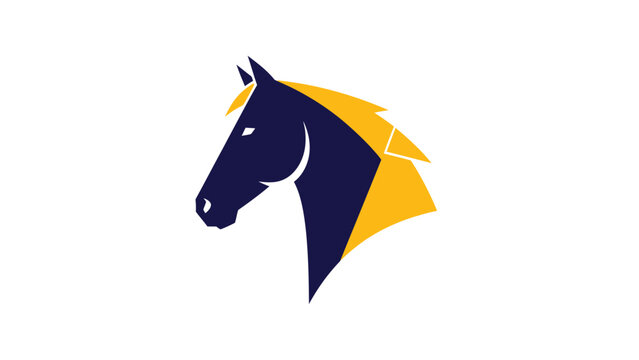 Elegant horse head logo design with a striking navy and gold color scheme.