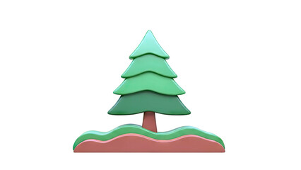 3D Stylized Green Christmas Tree on Rolling Hills