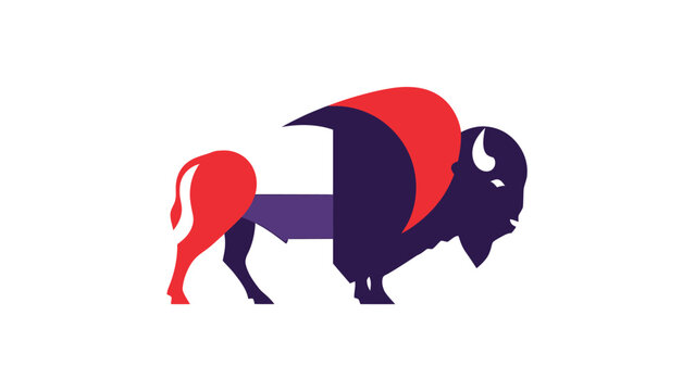 Stylized bison illustration with vibrant colors and geometric shapes, artistic design.