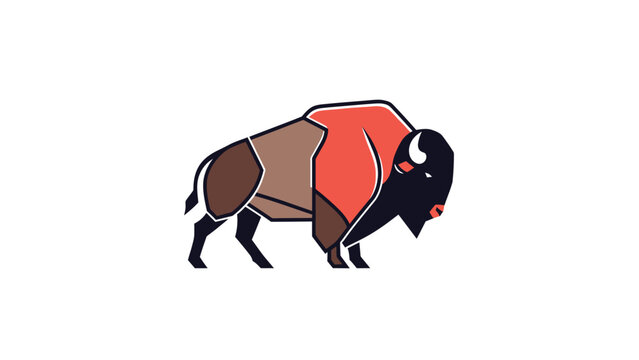 Stylized bison illustration showcasing vibrant colors and geometric design elements on a white background.