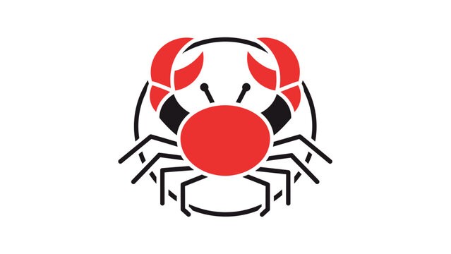 Stylized crab illustration featuring red and black colors, simple design.