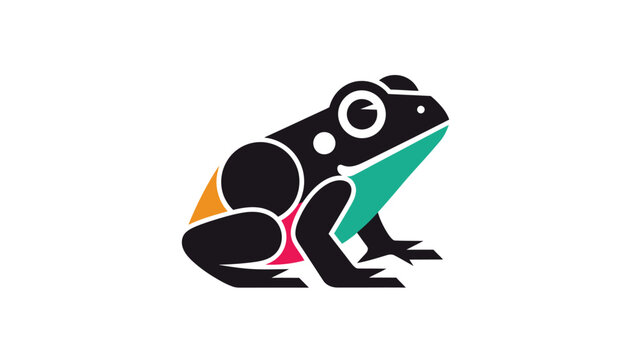 Stylized frog illustration with geometric shapes and vibrant colors, minimalist design.