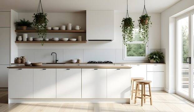 Modern kitchen interior with minimalist and bright kitchen space