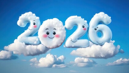 Whimsical 2026 Cloud Number Art for New Year.