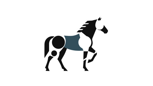 Stylized horse illustration with geometric shapes and contrasting colors, minimalist design.