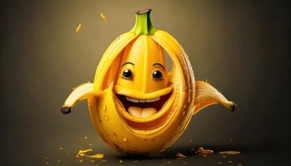 Whimsical Banana Character with a Big Smile and Personality.