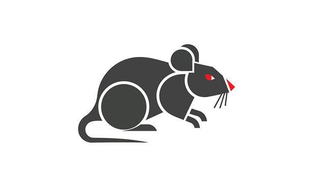 Stylized illustration of a black mouse with red eyes and a pink nose.