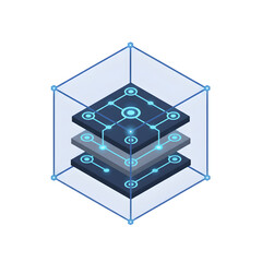 Isometric digital platform with layered data and protected computing system.