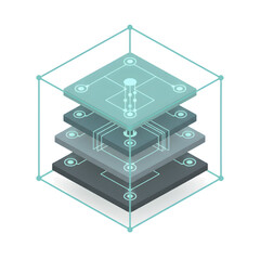 Isometric cloud data storage with transparent layered server system.