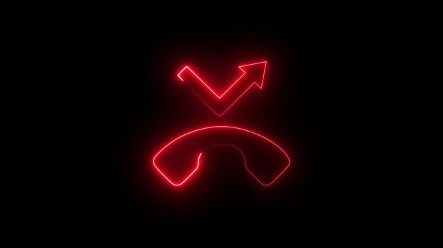 Abstract red color neon outgoing phone call increase icon. on black background.