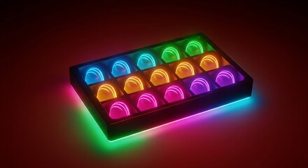 A neon chocolate box with glowing edges. 