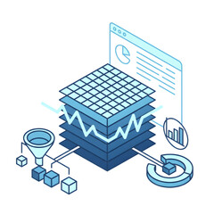 Isometric cloud computing platform with data layers and online infrastructure concept.