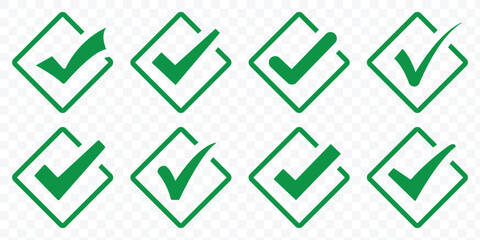 Check box icon with correct, accept checkmark icons. Set of Check Mark Icons in Various Styles. check mark box square frame. vector illustration.