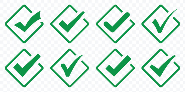 Check box icon with correct, accept checkmark icons. Set of Check Mark Icons in Various Styles. check mark box square frame. vector illustration.