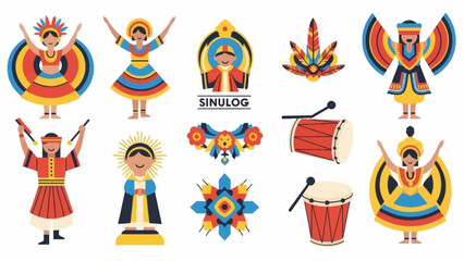 Colorful Illustrations of Sinulog Festival Celebrations and Decorations in Vector Design