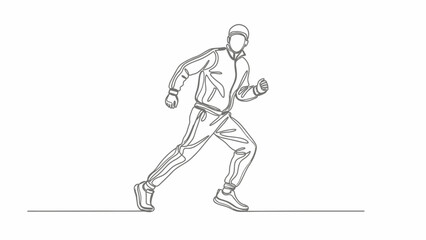 Fototapeta premium Man Running Athlete in Tracksuit, Continuous Line Drawing