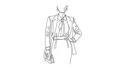 Fototapeta premium Minimalist Businesswoman Line Art: Elegant Suit, Handbag, Confident Stance
