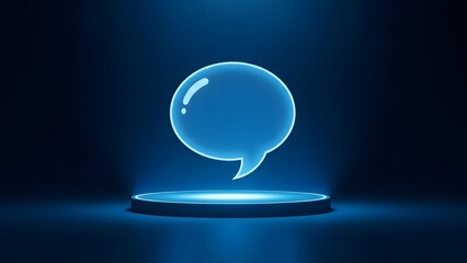 Glowing blue speech bubble on a dark background with futuristic lighting effects