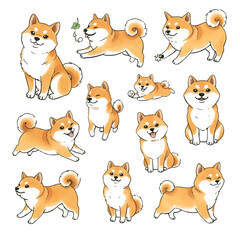 Fototapeta premium Funny cartoon shiba collection with cute animal faces