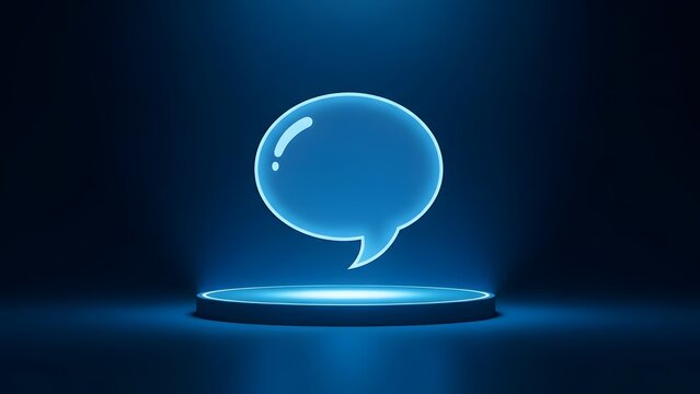 Glowing blue speech bubble on a dark background with futuristic lighting effects - Powered by Adobe