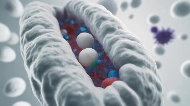 Blood cells flowing in microscopic vessel