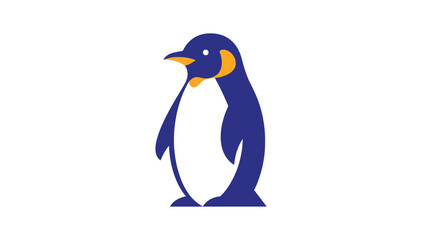 Fototapeta premium Cartoon penguin standing upright with a white belly and blue feathers, looking forward.