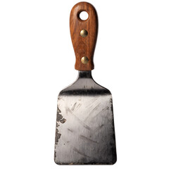 Vintage metal scraper with wooden handle on black background
