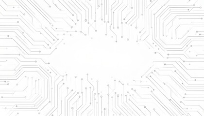 Digital circuit board background showcasing white electronic patterns. Vector tech design with semiconductor lines, motherboard elements, and modern circuitry composition
