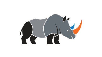Obraz premium Stylized illustration of a rhinoceros with a vibrant orange horn and blue accents.